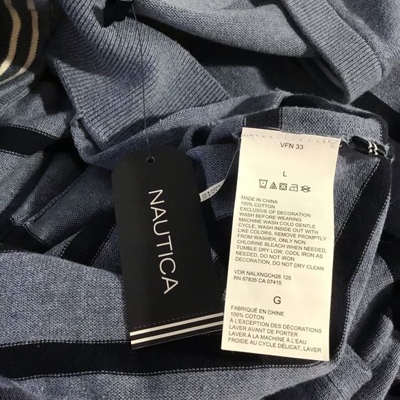New Nautica Cardigan Sweater Striped Light Blue - Picture 3 of 5